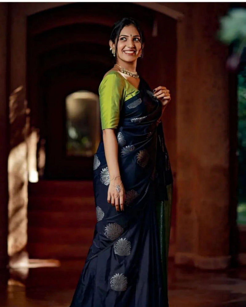 Majestic Dark Blue Jacquard Saree