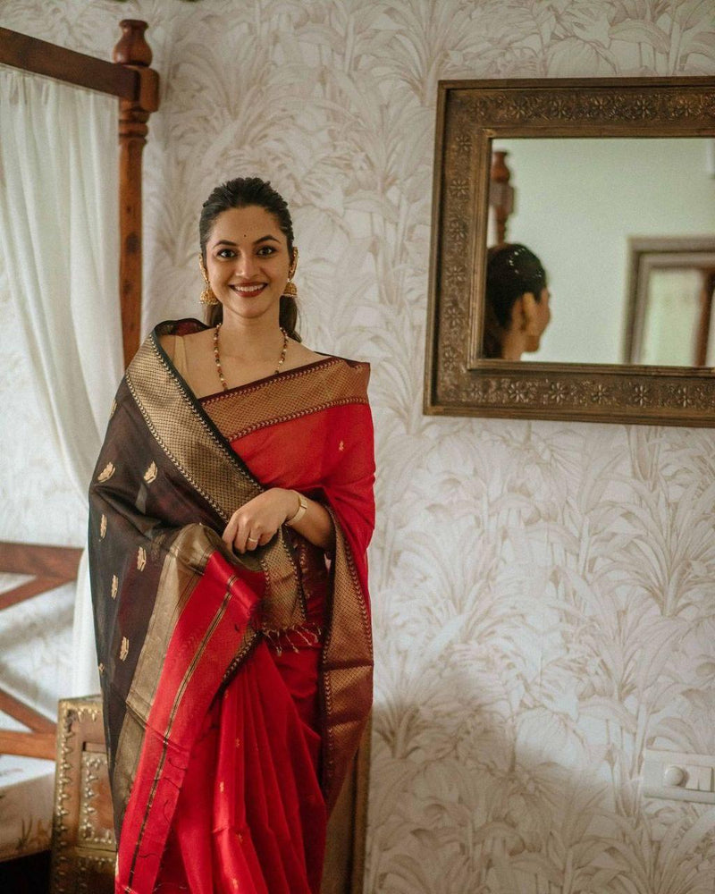 Red Jacquard Saree