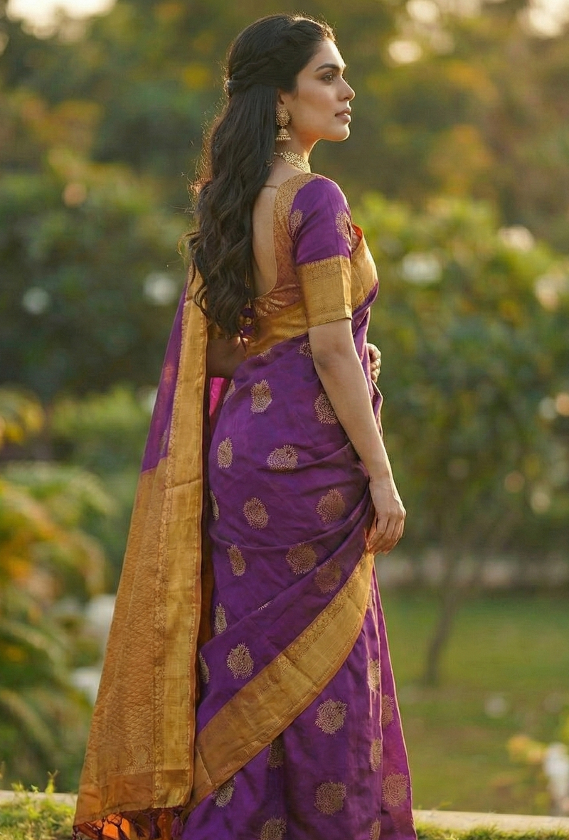 Elegant Purple Jacquard Saree