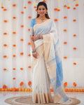 Sky Blue Jacquard Saree for Women – Elegant Soft Weave Festive Wear