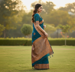 Elegant Teal Blue Jacquard Saree