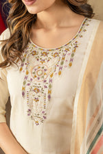 Off White Shimmer Gold Silk Embroidered Kurta Pant Set