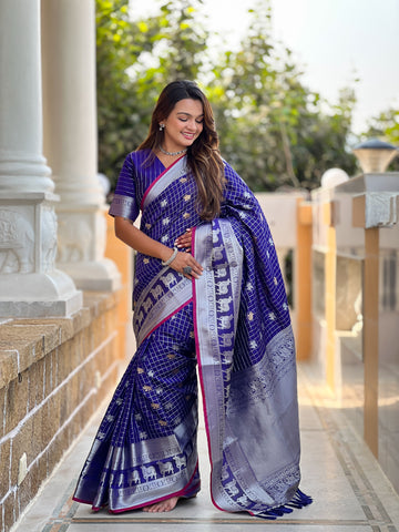 Royal Blue Jacquard Saree – Elegant Festive Wear With Premium Woven Detailing
