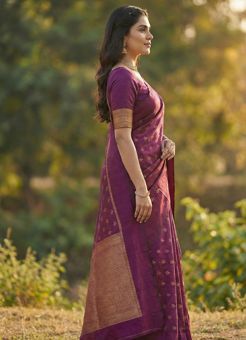 Elegant Wine Jacquard Saree