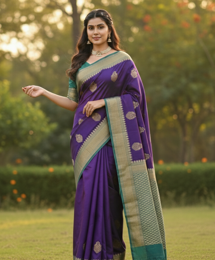 Royal Purple Jacquard Saree – Luxurious Woven Elegance for Celebrations