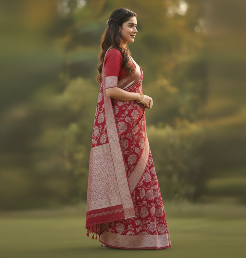 Elegant Red Jacquard Saree