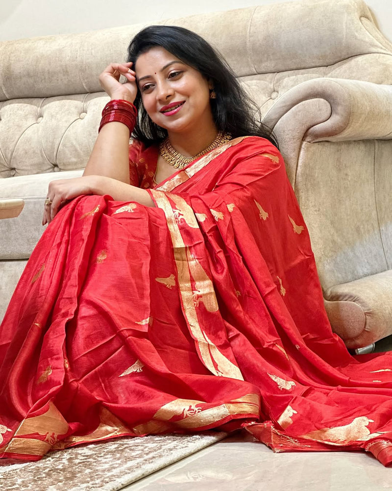 Radiant Red Jacquard Saree