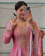 Priya Anarkali Flared Banana Silk Kurti Pant Dupatta Set