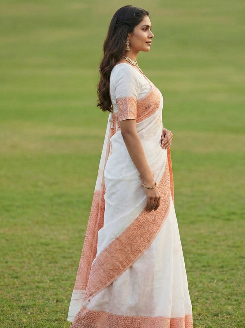 Elegant White Jacquard Saree