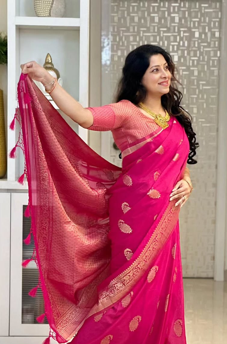 Charming Pink Jacquard Saree