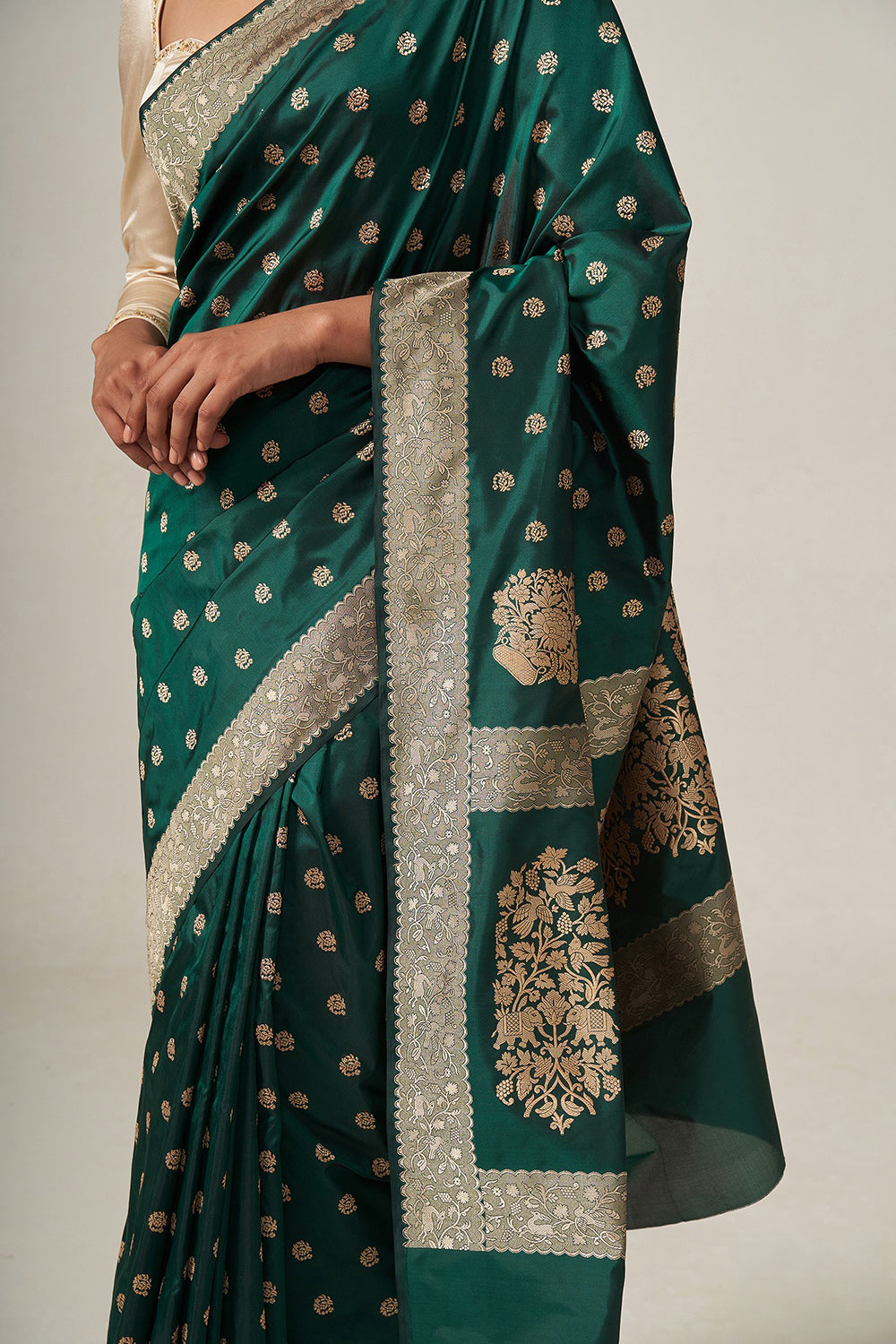 Bottle Green Jacquard Saree for Women