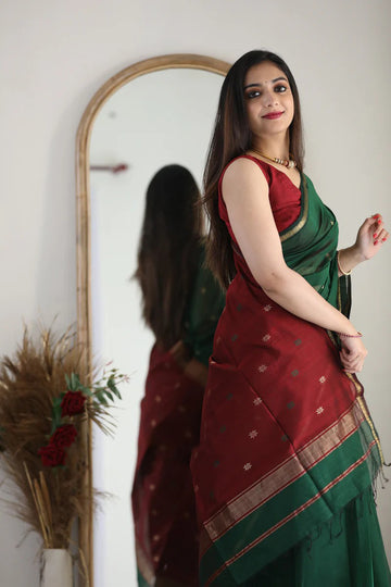 Green Maroon Jacquard Saree for Premium Festive & Traditional Elegance