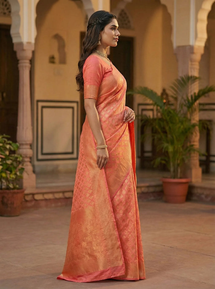 Graceful Pink Jacquard Saree – Premium Woven Design for Festive & Party Wear