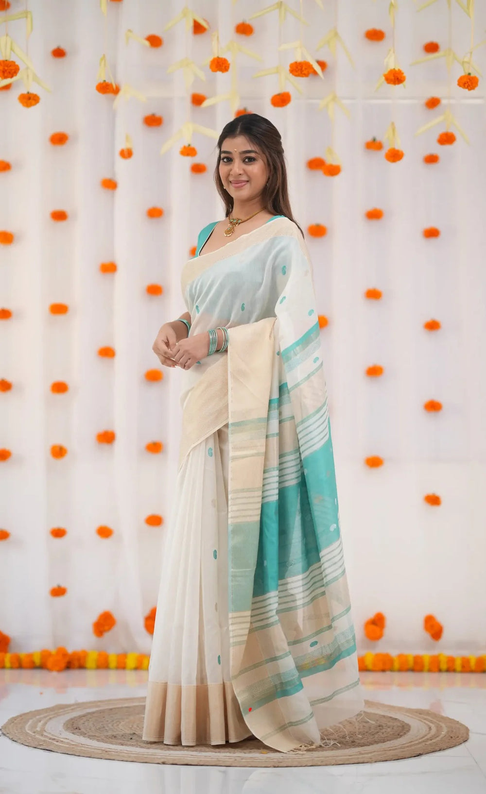 Sky Blue Jacquard Saree