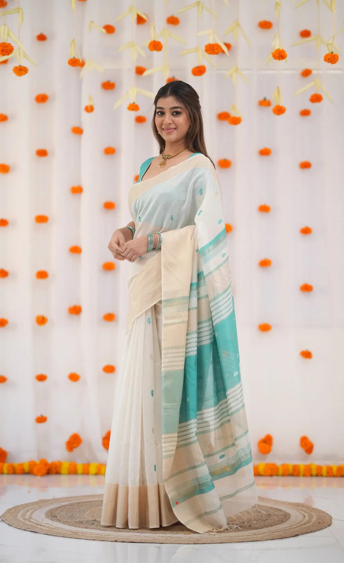 Sky Blue Jacquard Saree for Women – Lightweight, Festive & Elegant Wear