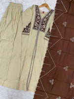 Elegant Cream Roman Silk Anarkali Kurti Set
