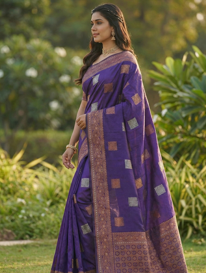 Purple Jacquard Saree – Luxurious Woven Elegance in a Royal Hue