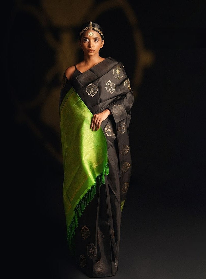 Luxury Black Jacquard Saree