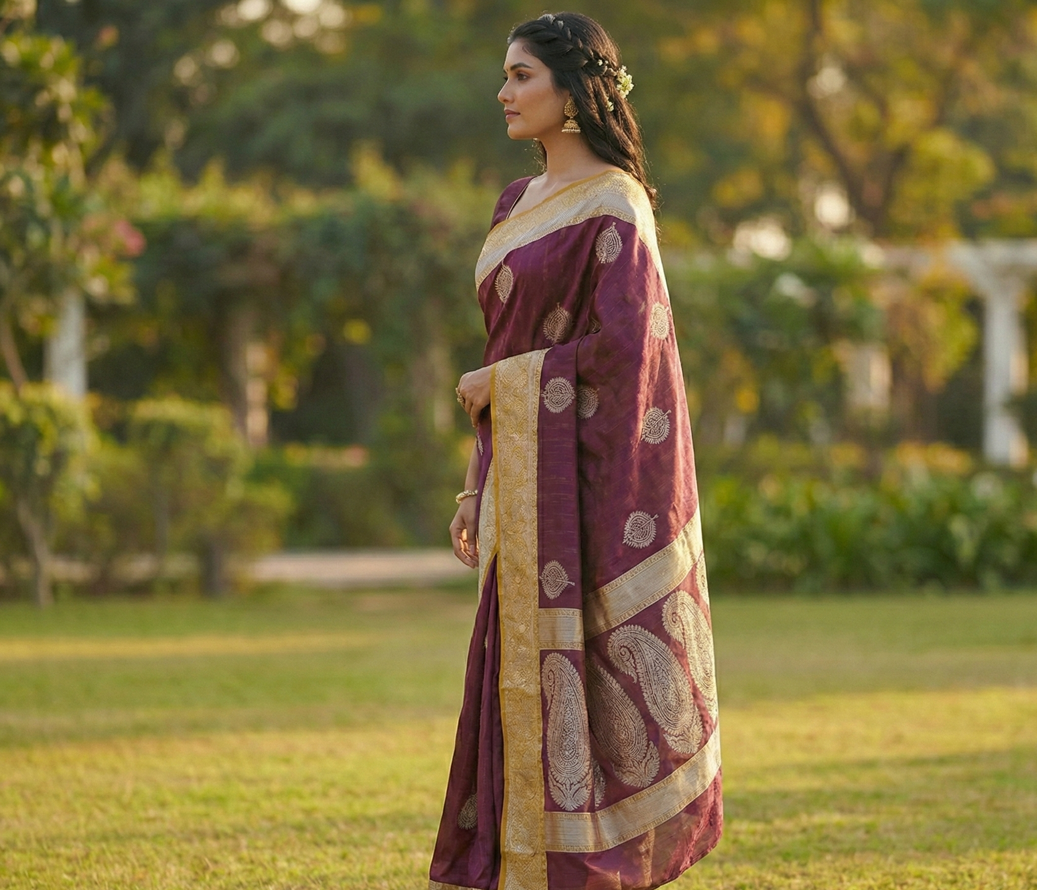 Maroon Jacquard Saree