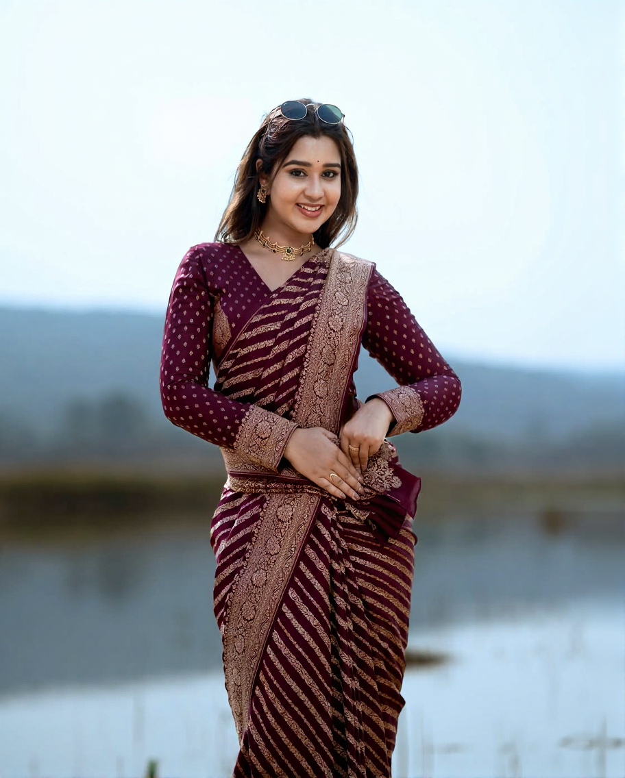Wine Maroon Jacquard Saree