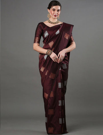 Wine Jacquard Saree – Elegant Woven Saree in a Rich, Regal Shade