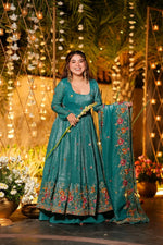 Emerald Teal Cruncy Silk Anarkali Suit Set