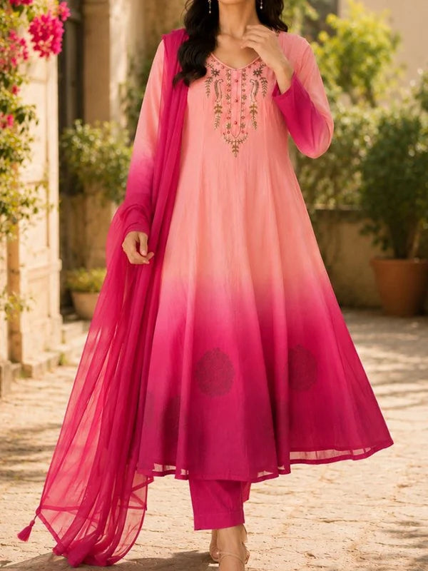 Pink & Magenta Embroidered Anarkali Suit Set