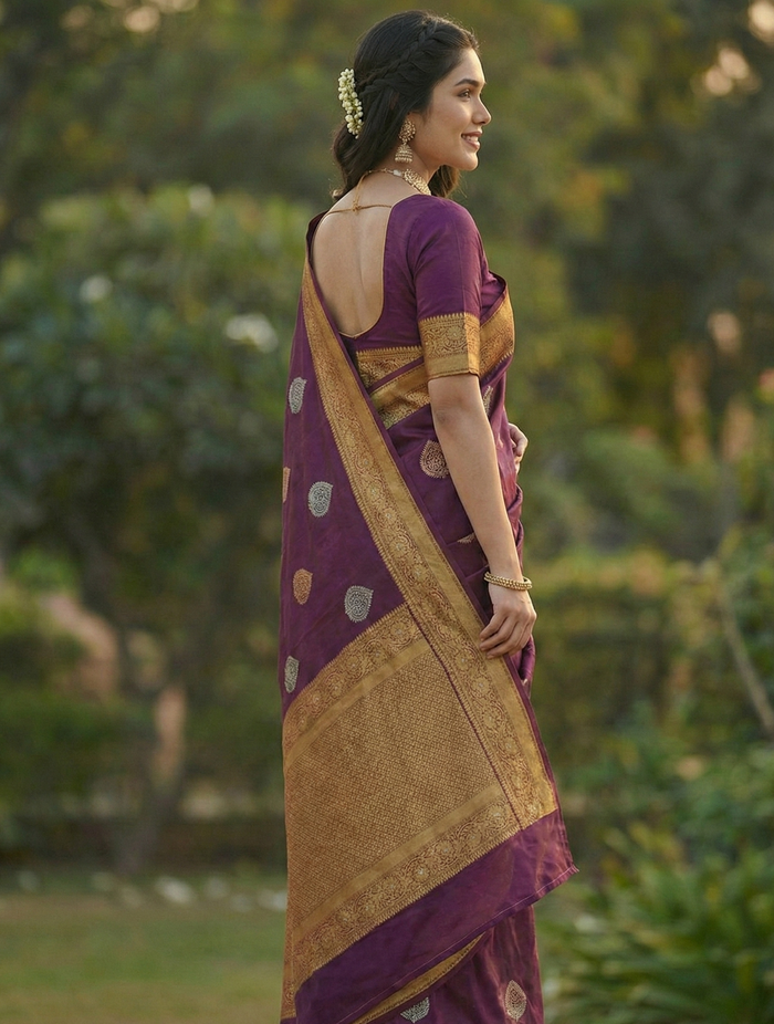 Wine Jacquard Saree – Luxe Woven Saree for Festive & Special Occasions