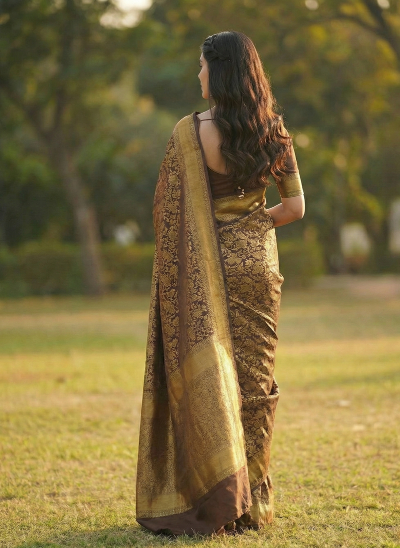 Premium Coffee Brown Jacquard Saree 