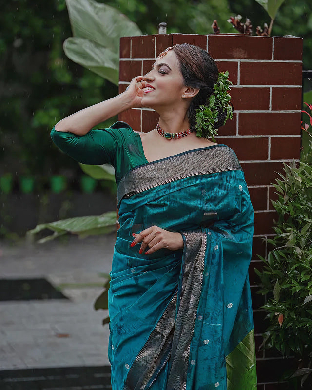 Tea Blue Jacquard Saree – Elegant, Soft & Stylish Ethnic Wear