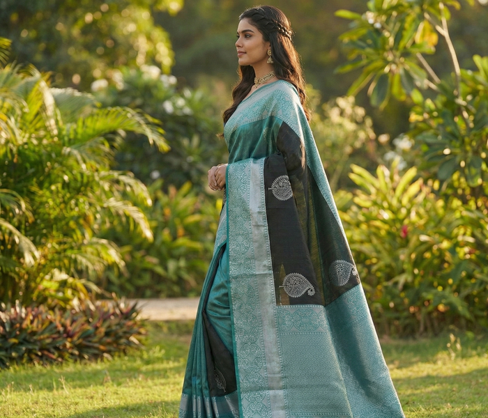 Tea Blue Jacquard Saree – Soft Elegance with Premium Woven Detailing