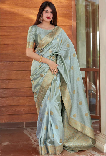 Serene Tea Blue Jacquard Saree – Elegant Woven Saree for Festive & Wedding Occasions