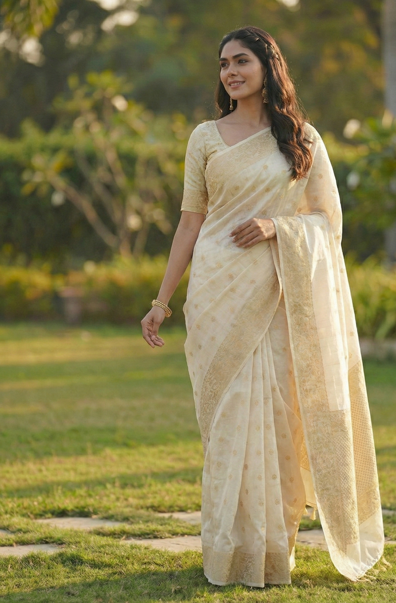 Elegant Cream Jacquard Sare
