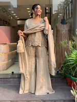 Champagne Embroidered Silk Palazzo Set