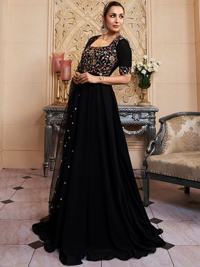 Black Embroidered Georgette Anarkali Kurta Set