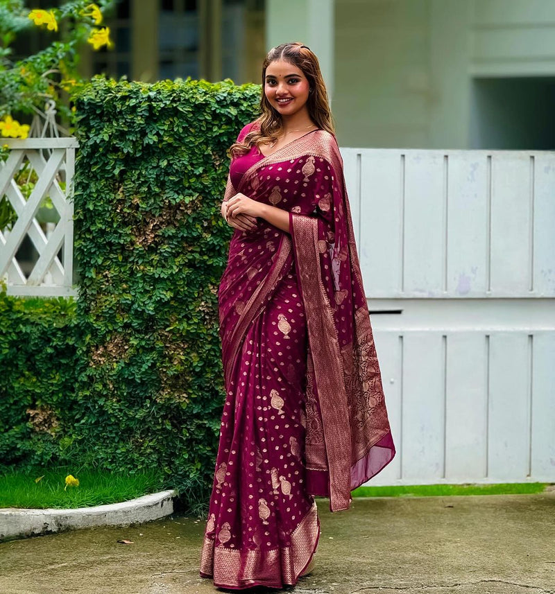 Royal Wine Jacquard Saree