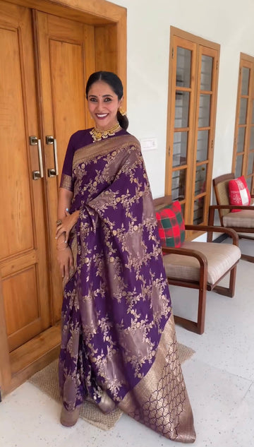 Dark Purple Jacquard Saree – Timeless Elegance in Royal Weave