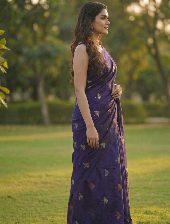 Royal Purple Jacquard Saree – Elegant Woven Saree for Festive & Party Wear