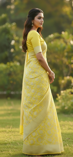 Elegant Light Yellow Jacquard Saree