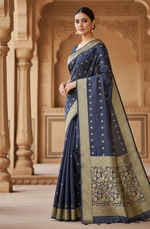 Navy Blue Jacquard Saree