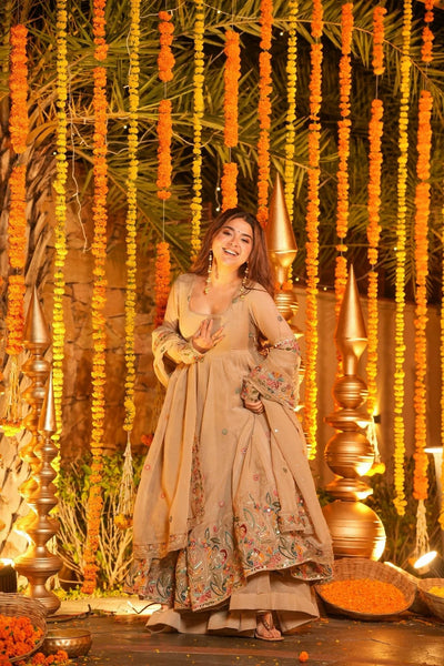 Beige Embroidered Anarkali Suit Set