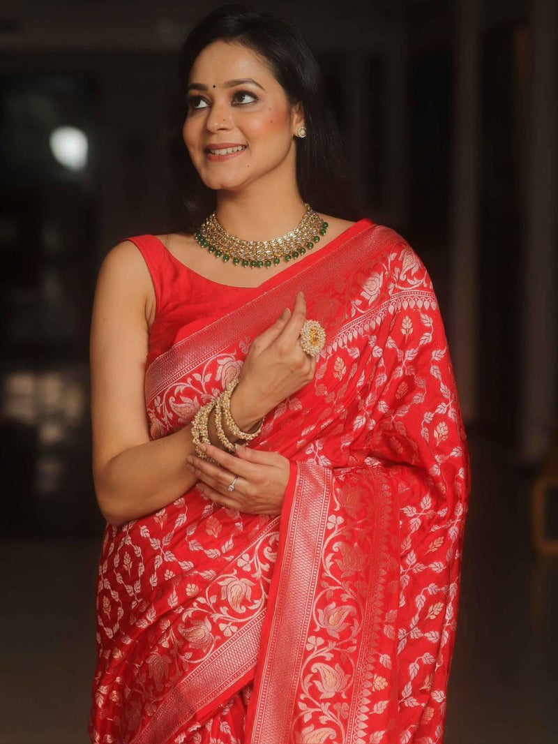 Luxury Red Jacquard Saree