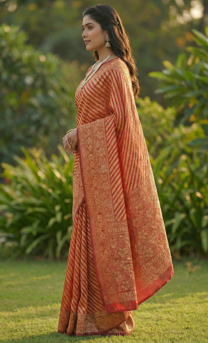 Orange Jacquard Saree – Premium Festive Wear with Elegant Woven Detailing