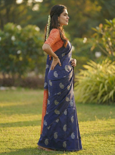 Elegant Blue Jacquard Saree