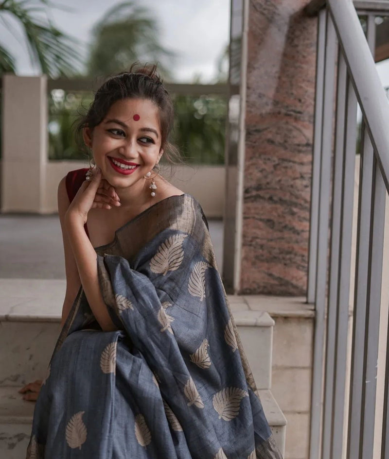 Graceful Grey Jacquard Saree