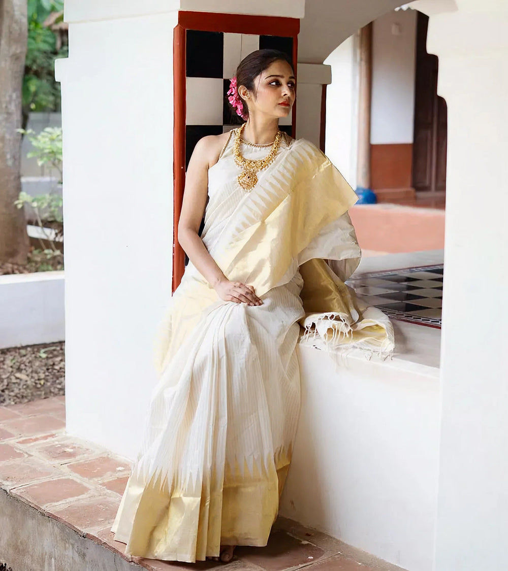 Pure White Jacquard Saree