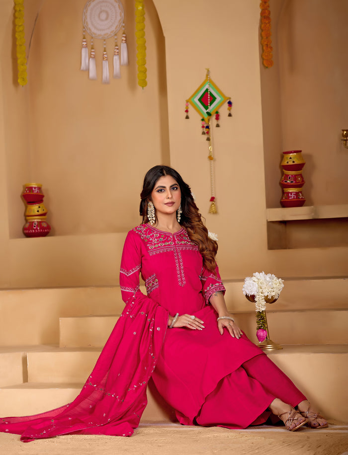Rani Pink Mango Silk Anarkali Set
