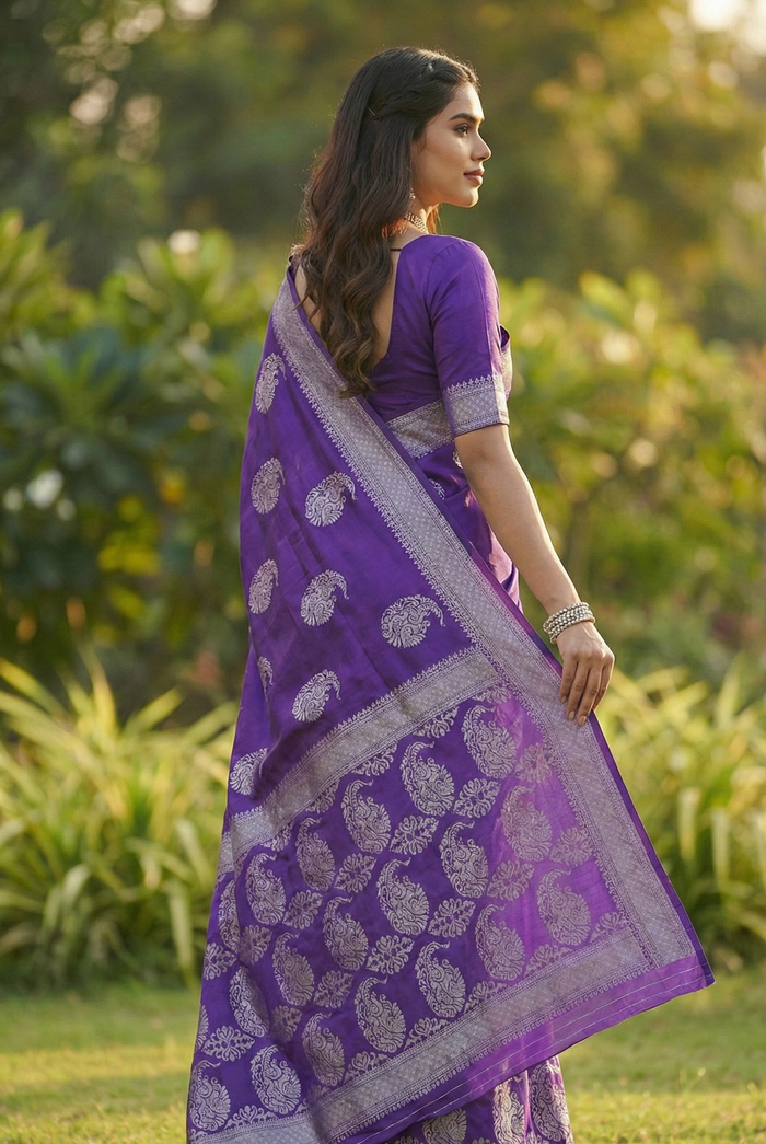 Elegant Purple Jacquard Saree – Premium Traditional Indian Wear for Women