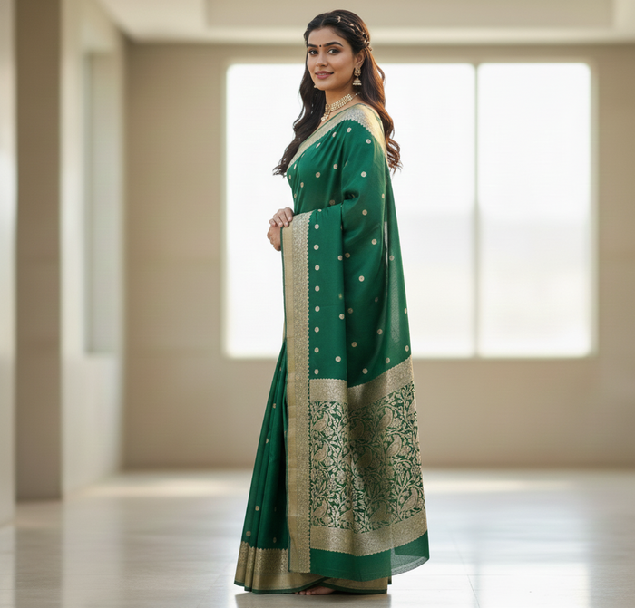 Bottle Green Jacquard Saree for Women – Rich Festive & Wedding Wear Elegance