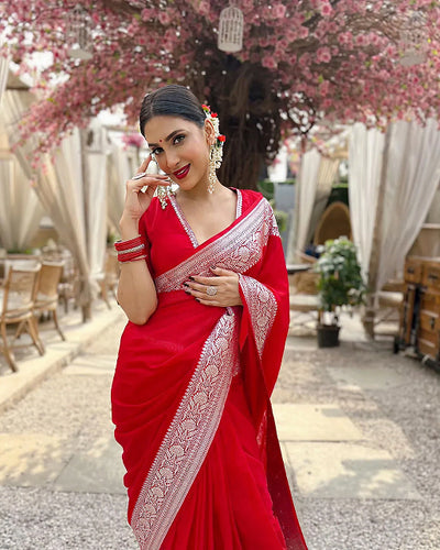 Red Jacquard Saree